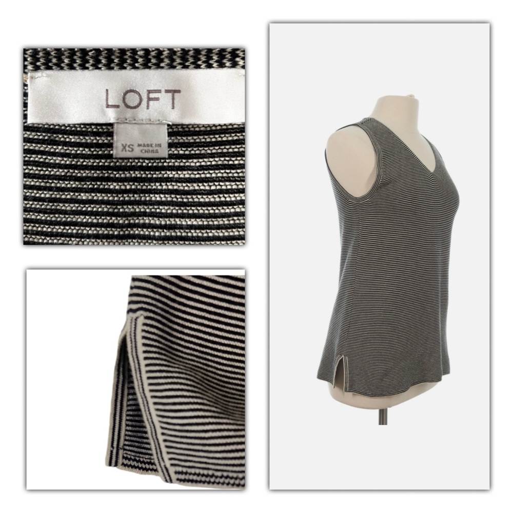 LOFT Women's Tan Striped Knit V-Neck Sleeveless Sweater - Size XS